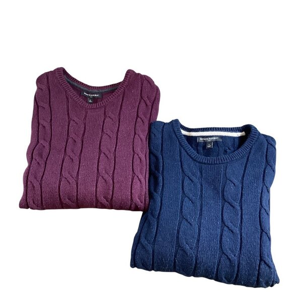 Set of 2 Banana Republic Factory Crew Neck Cable Knit Sweaters Men's L #322C - Picture 1 of 10